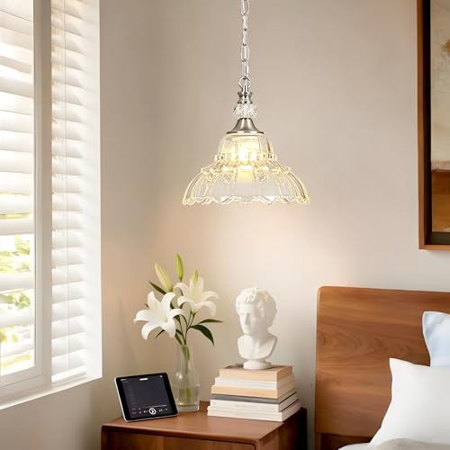 1 Piece Chandelier in Brushed Nickel Finish with White Flower (1-Light / Nickel and Chain Style)