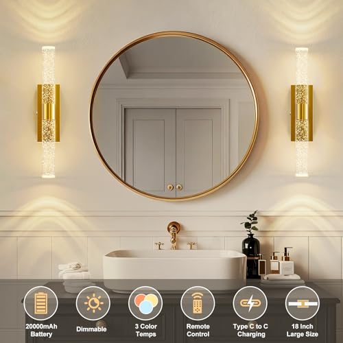 17 Inch Battery Operated Wall Sconces Set of two with 20000mAh Battery (2 Count)