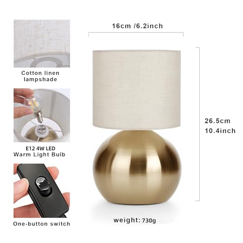 Modern Golden Small Table Lamp with Cotton Linen Shade