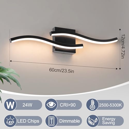 Black Curved Bathroom Vanity Light Fixture Over Mirror