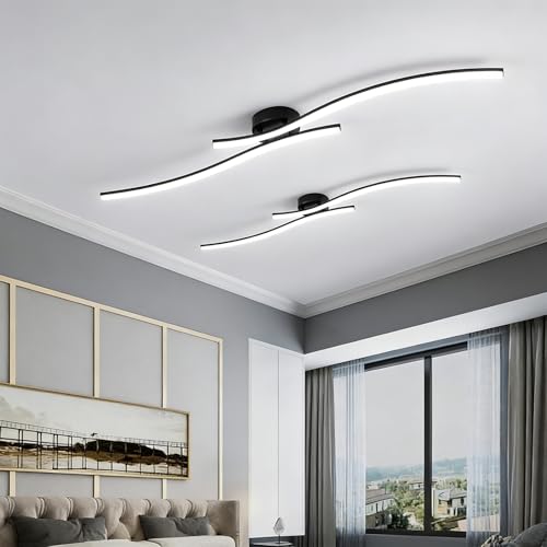 28W Linear Ceiling Light Black Modern LED Ceiling Light Fixture 6000K Aluminum 47.24Inch Long Ceiling Lamp for Hallway (2 Count)