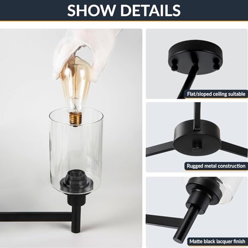 3 Lights Black Chandeliers for Dining Room Light Fixture Over Table 22.4"