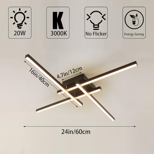 24 Inch Semi Flush Mount Modern Light Fixture