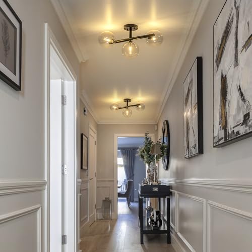 3 Light Semi Flush Mount Glass Ceiling Light Clear Globe