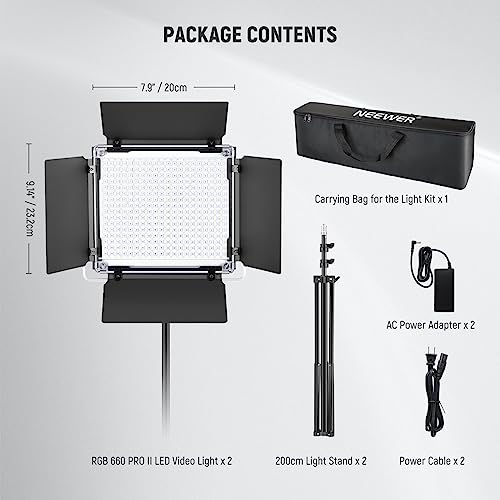 Upgraded 660 PRO II RGB LED Video Light w App Control Tripod Stand (2 Count)