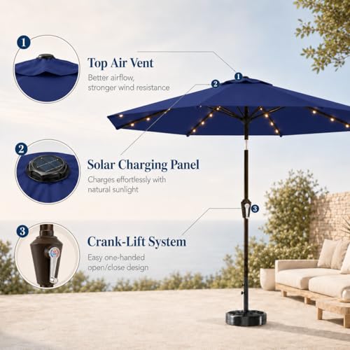 10FT Solar Patio Umbrella with Lights