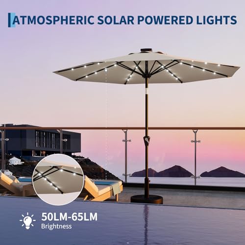 9FT Solar Patio Umbrella with 32 LED Lights