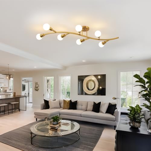 Gold Modern Sputnik Semi Flush Mount Ceiling Light Fixture 7