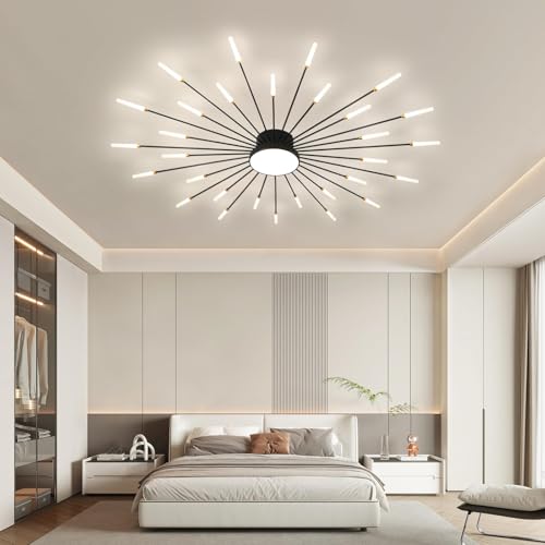 50.4" Ceiling Light Modern Flower Shape Ceiling Lamp for Living Room Dining Room Semi Flush Mount Metal Acrylic Sputnik Firework Petal LED Lighting Fixture