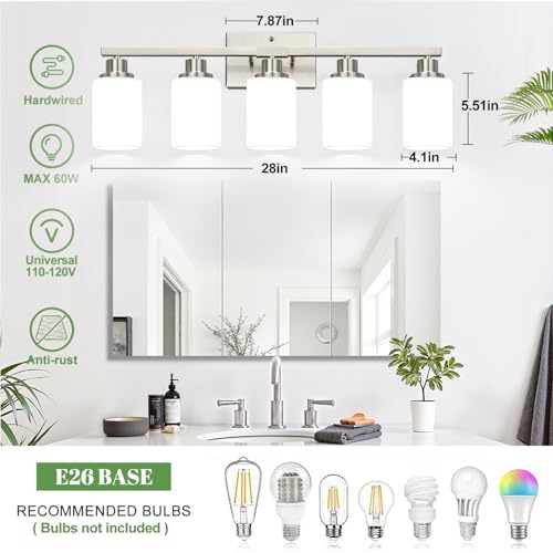 5 Light Vanity Light with Milky White Shades