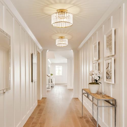 Crystal Gold Semi Flush Ceiling Light 10.63 Inch