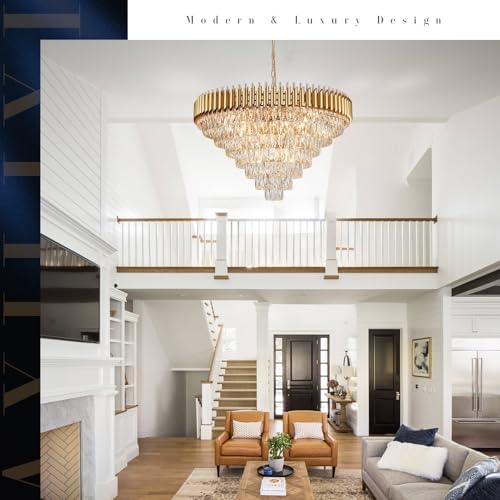 35" Large Foyer Chandeliers Modern Gold Crystal Chandeliers for Staircase
