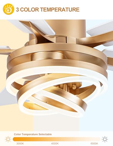 52" White and Gold Ceiling Fans with Lights Modern Chandelier Fan