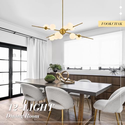 Large Gold Sputnik Ceiling Light Fixture 39in 12 Light Frost Glass