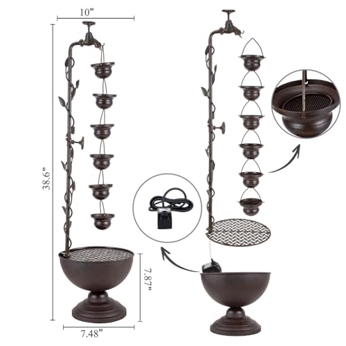 39" Tiered Water Fountain Outdoor 6 Hanging Cups Garden Water Feature