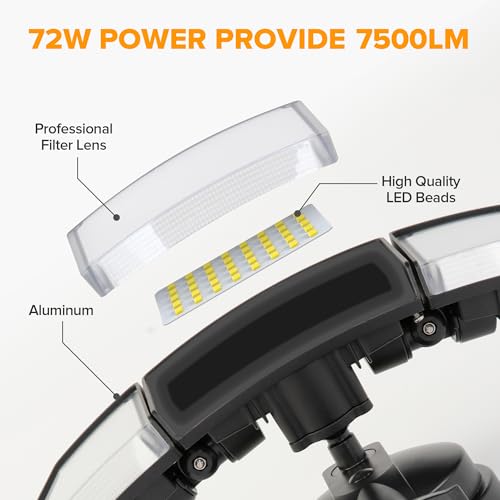 2 Pack 72W 7500LM LED Security Lights Motion Sensor Light Outdoor
