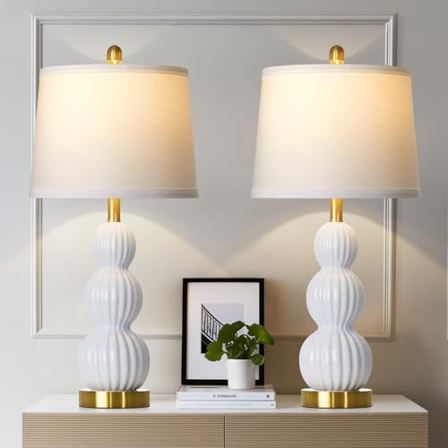 28" White Ceramic Table Lamps Set of 2 (2 Count)