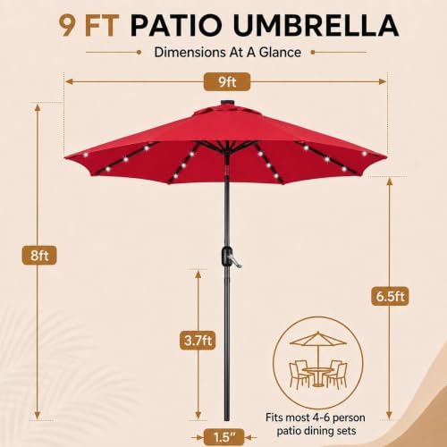9FT Solar Patio Umbrella w