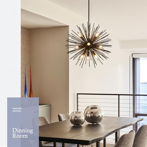 23.6" 9 Light Black Sputnik Chandelier Modern Industrial Adjustable Firework Globe Ceiling Fixture for Living Room