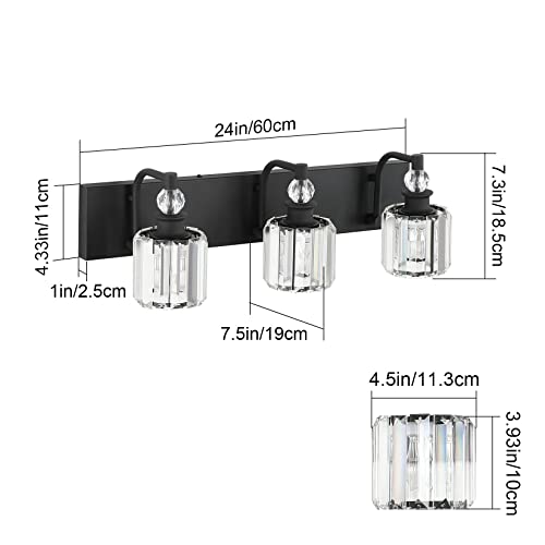 Black Crystal Bathroom Lights Fixtures 3 Light Crystal Bathroom Vanity Lights Fixtures Over Mirror Modern Matte Black Bath Wall Lights