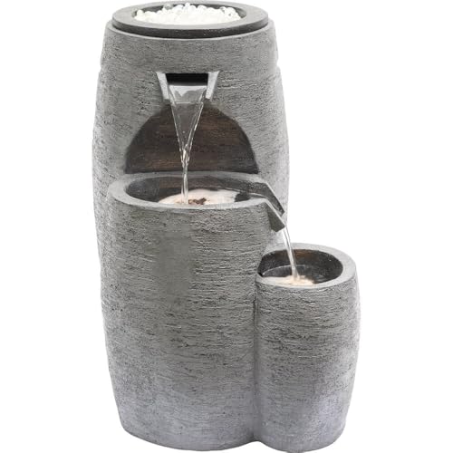 WTO120 Outdoor Cascading Look 3 Tiered Fire and Water Fountain with Adjustable Flame and LED Lights