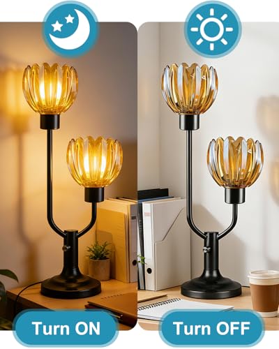 Mid Century Modern Flower Black Table Lamp for Bedroom Dimmable