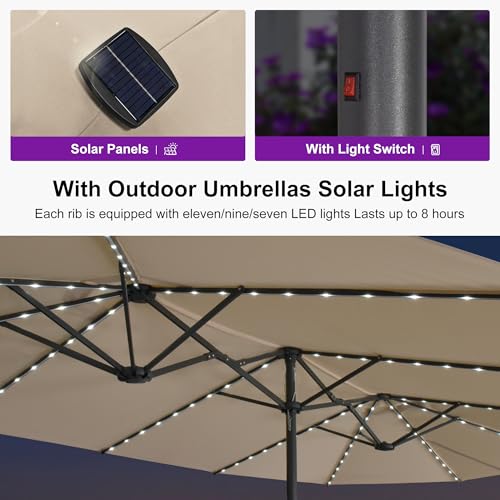 Patio Umbrella 13ft with Base and Solar Lights Outdoor