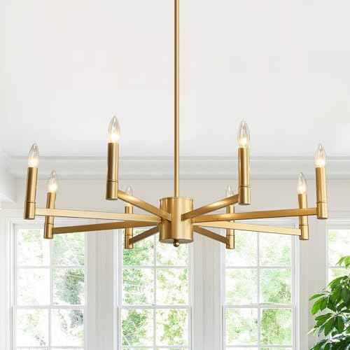 ASGYISA 8-Light Gold Candle Chandeliers Modern Farmhouse Ceiling Light Fixture Industrial Lighting for Dining Room Living Room Bedroom Kitchen Island Foyer