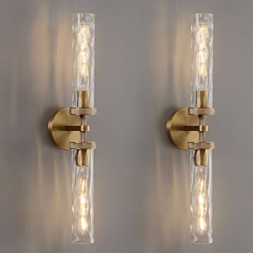 Bathroom Sconces 24in Brass Sconces with Water Ripple Glass (2 Count)
