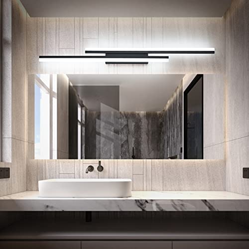 48 Inch Bathroom Light Fixtures Black Vanity Light Bar LED Modern Bath Lighting Over Mirror Dimmable
