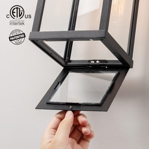 18" Classic Outdoor Wall Sconce 1 Light in Matte Black Rectangular Metal Frame and Clear Glass Shade Waterproof Porch Light Patio Light Pack of 2 (2 Count)