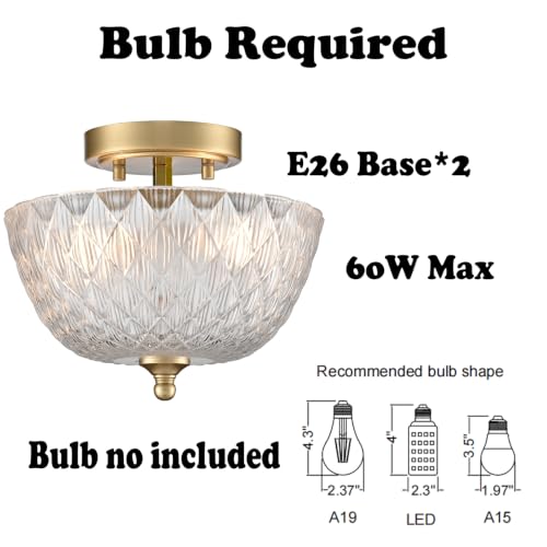 Gold Semi Flush Mount Ceiling Light with Clear Globe Glass Shade