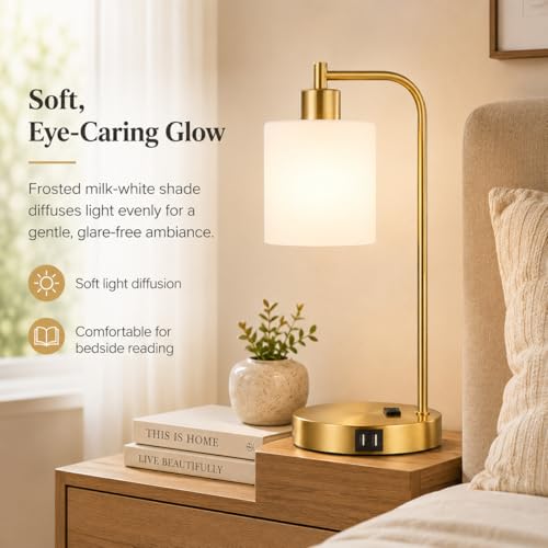 Set of 2 Industrial Touch Control Table Lamps with 2 USB Ports and AC Outlet (2 Count)