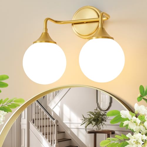 Brushed Gold Bathroom Light Fixtures Over Mirror Vanity 2