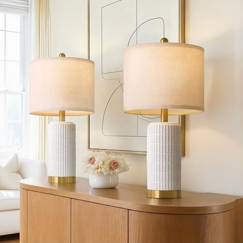 21.5'' Stone Like Bedside Table Lamps Set of 2 for Bedroom with 2 USB A+C (2 Count)