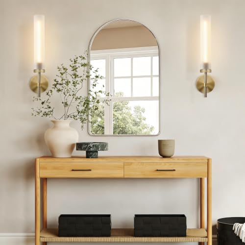 Brass Hardwired Frosted Glass Bathroom Wall Sconces 2 Pack (2 Count)