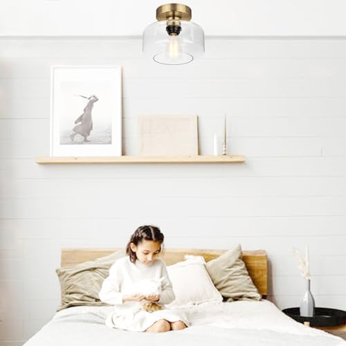 Industrial Semi Flush Mount Ceiling Light Brass