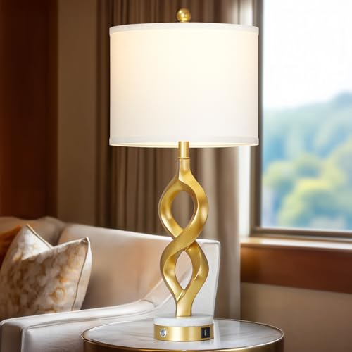 30" White and Gold Table Lamps Set of 2 for Living Room (2 Count)