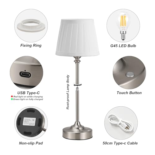 Cordless Table Lamp Rechargeable Silver