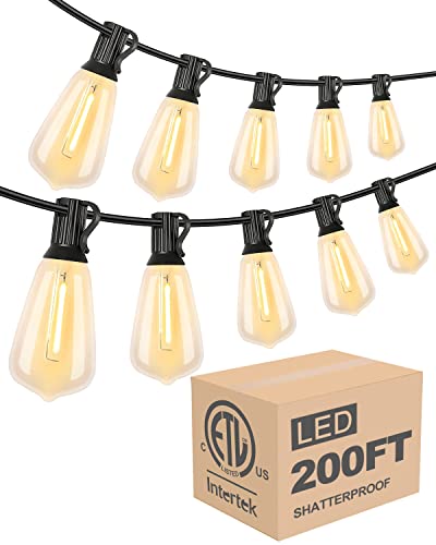LED Outdoor String Lights 200FT Patio Lights with 96 Shatterproof ST38 Vintage Edison Bulbs (96 Foot)