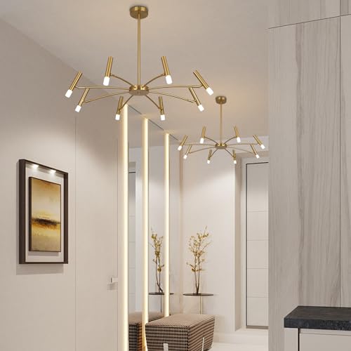 Lighting Contemporary 8 Lights LED Chandeliers Brushed Brass Living Room Light Fixture Gold Sputnik Flush Mount Ceiling Light Fixture Small Modern Ceiling Lamp for Bedroom