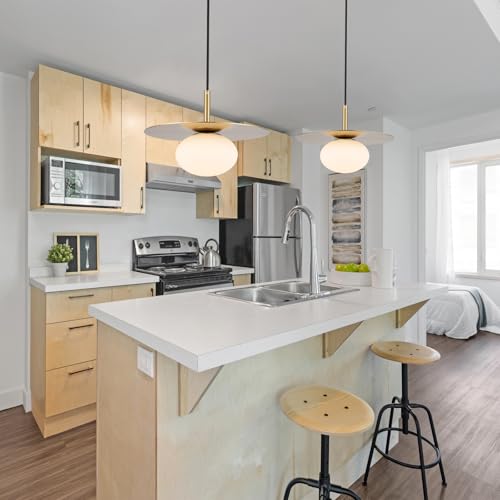Modern Globe Pendant Lighting Milky White Glass Shade Brass Gold Farmhouse Pendant Light 11.81" Dome Industrial Mid Century Hanging Ceiling Light Fixture Kitchen Island Dinning Room Bedroom