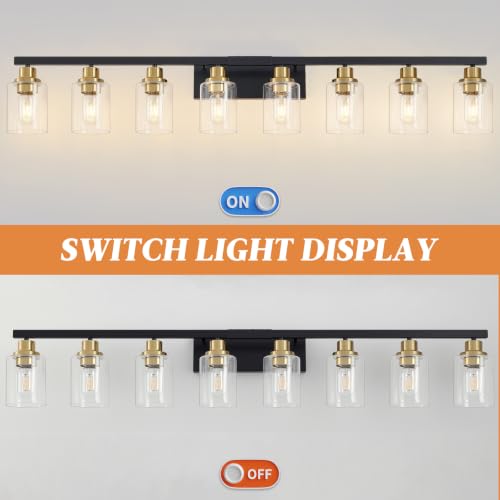 8 Light Bathroom Light Fixture Black and Gold Vanity Lights