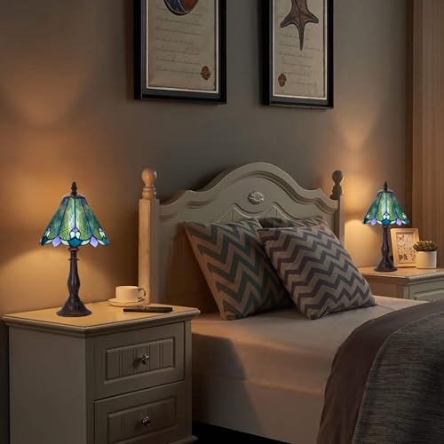 Tiffany Lamp Butterfly Stained Glass Bedside Nightstand Table Lamp