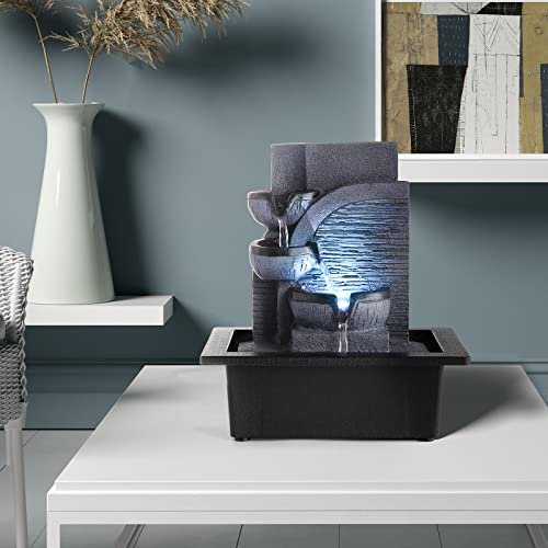 Indoor Water Fountain Tabletop Waterfall Fountain with LED Light