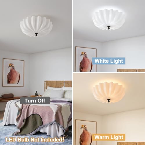 15.7in Milk Glass Ceiling Light Flush Mount Flower Shade 3 (Black & Milk / 15.7in)