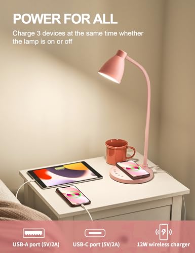 Cute Desk Lamp for Home Office with USB C+A Charging Port Timer Pink (Pink / Standard)