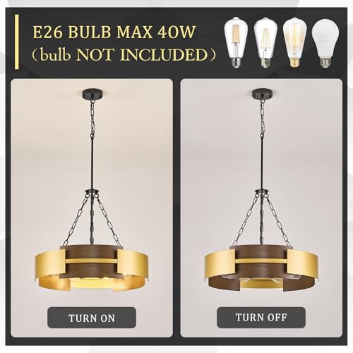 24" 6 Light Industrial Drum Chandelier with Gold Metal