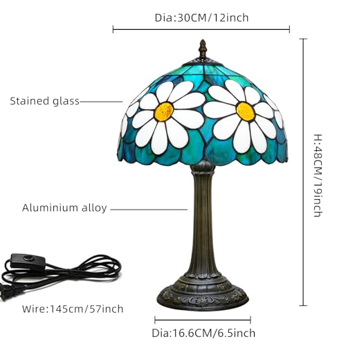 Tiffany Style Stained Glass Table Lamp Chrysanthemum Table Lamp Bedroom Bedside Lamp Living Room Dining Room Office Decoration Desk Lamp Home Decoration Creative Gift