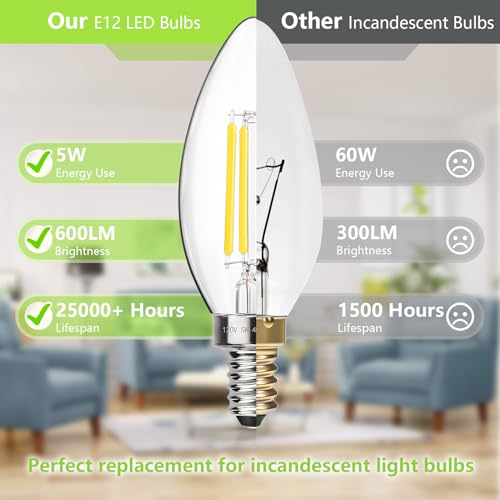 Dimmable E12 LED Candelabra Bulbs 60W Equivalent (12 Count)